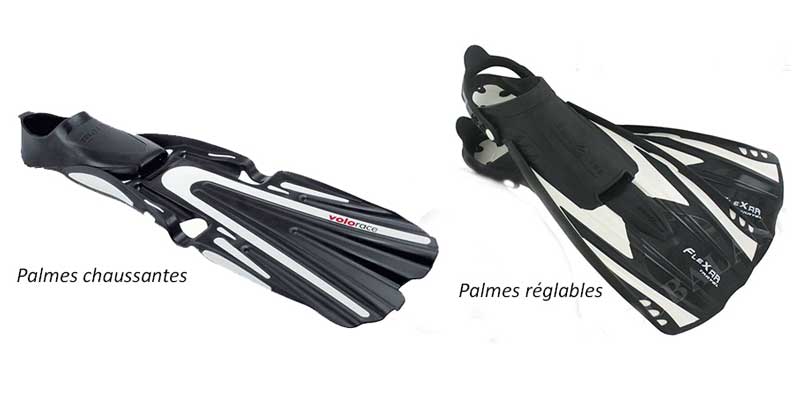 Palmes chaussantes ou réglables